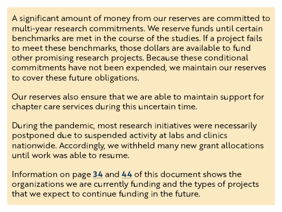 A significant amount of money from our reserves are committed to multi-year research commitments  We reserve funds un   